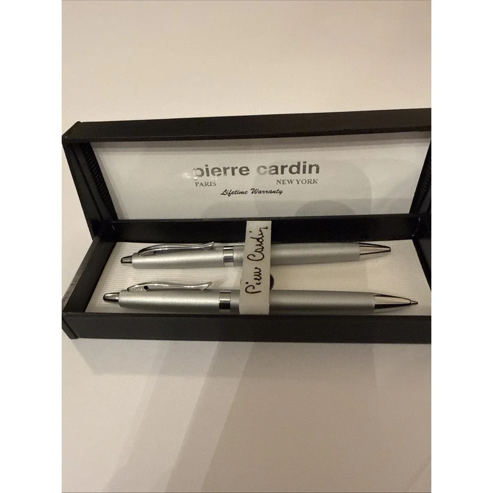 Pierre Cardin Vintage Slim Pen and Mechanical Pencil Boxed Set Chrome Silver
